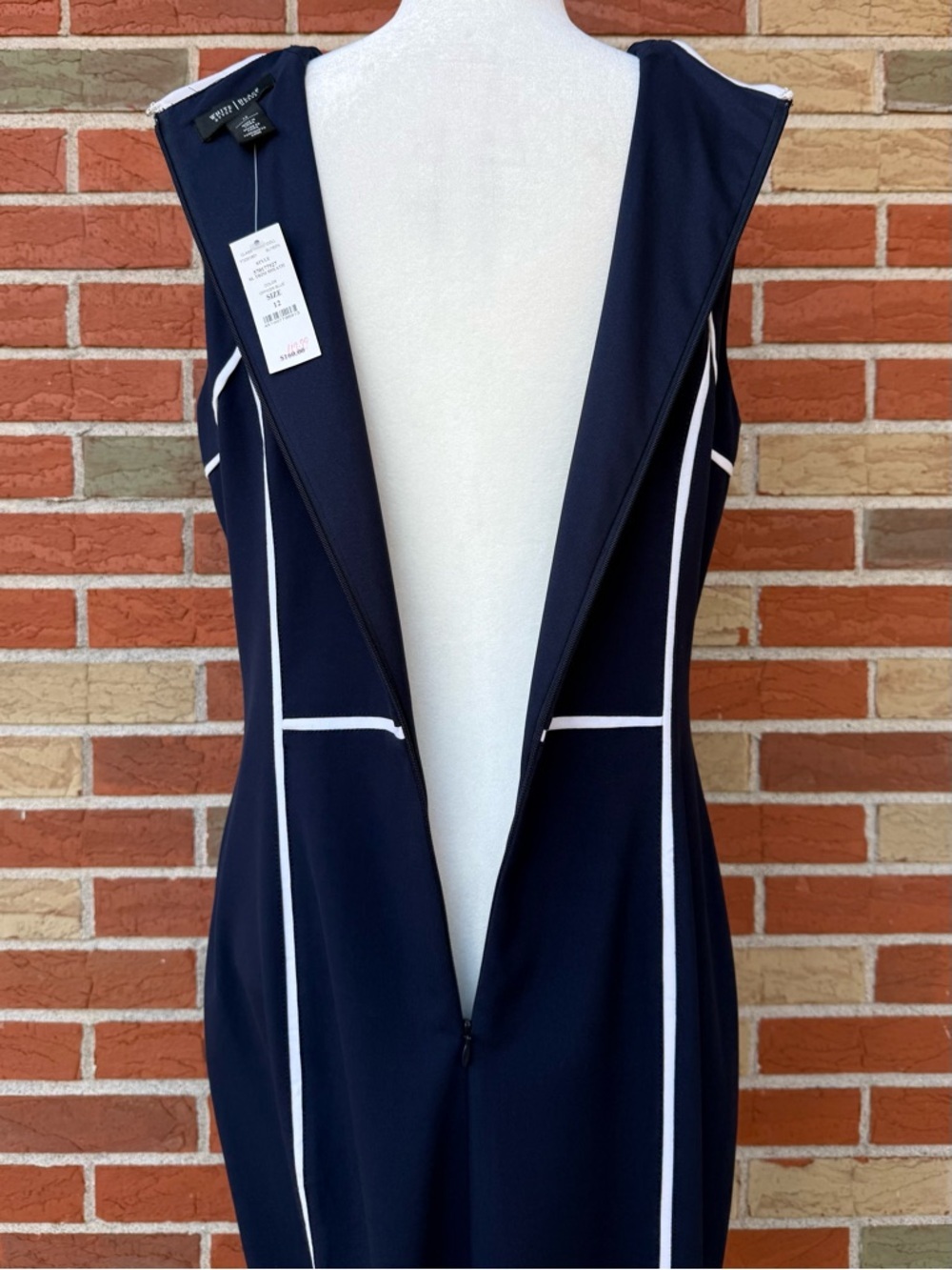 White House Black Market NWT Navy Blue White Sleeveless Sheath Dress 👗 - Picture 8 of 13